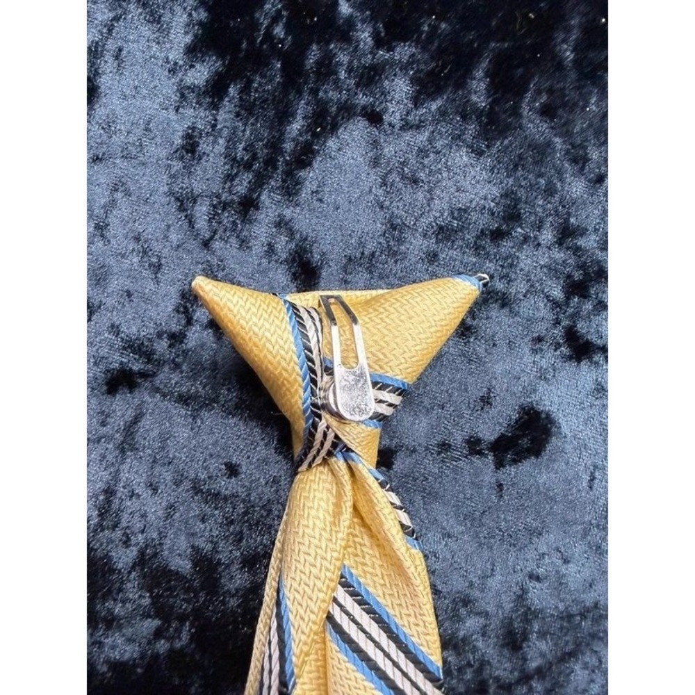 Boys Clip-On Tie Yellow Blue Stripe 14" Teflon Polyester Pre-Tied Necktie - Picture 8 of 8